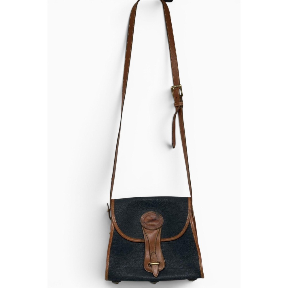 Vintage Dooney & Bourke AWL Carrier Crossbody Navy British Tan Leather USA